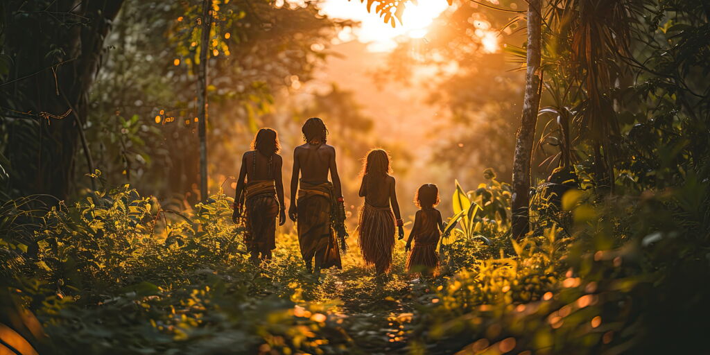 Indigene Familie im Regenwald