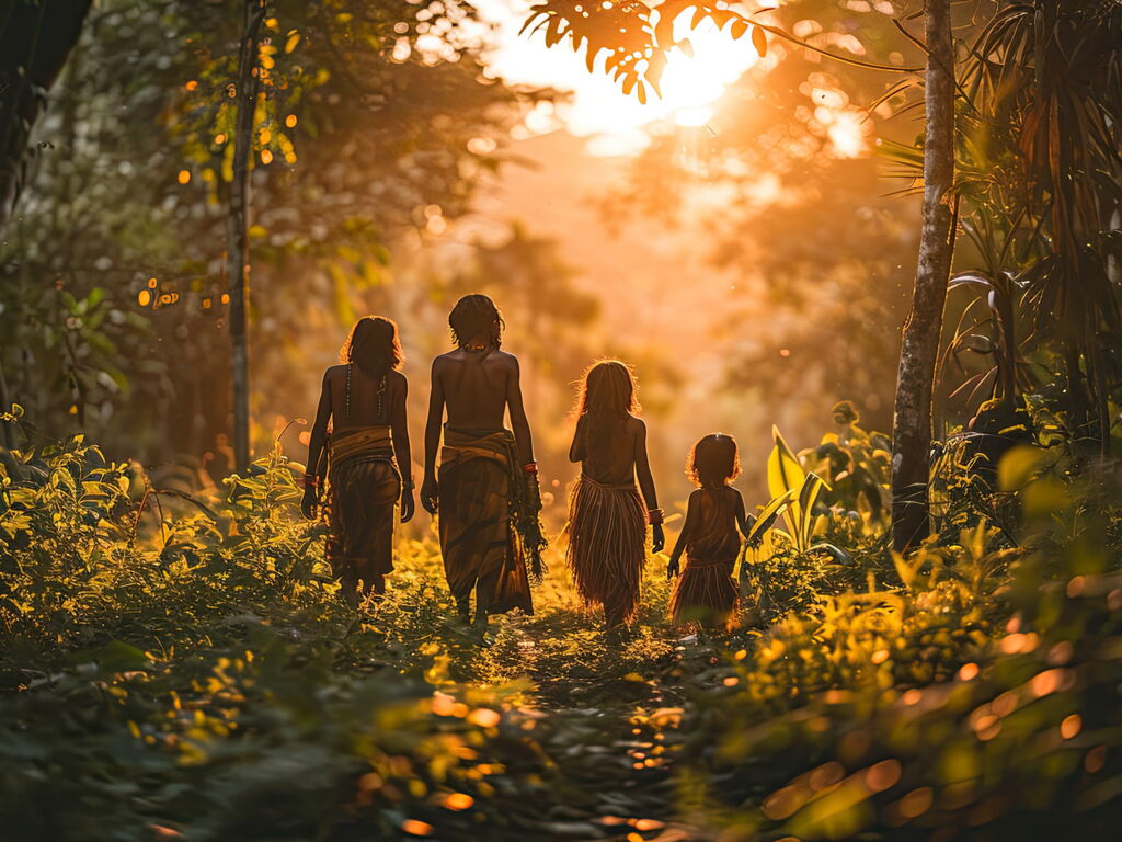 Indigene Familie im Regenwald