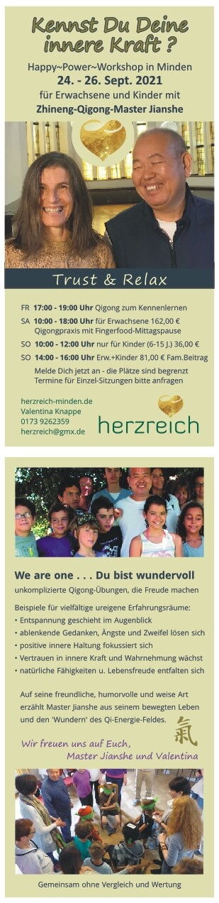 Kennst Du Deine innere Kraft? Happy-Power-Workshop mit Master Jianshe Kennst Du Deine innere Kraft? Happy-Power-Workshop mit Master Jianshe